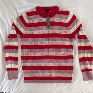 J. Crew Apres Ski merino Margo sweater red cream pink stripe